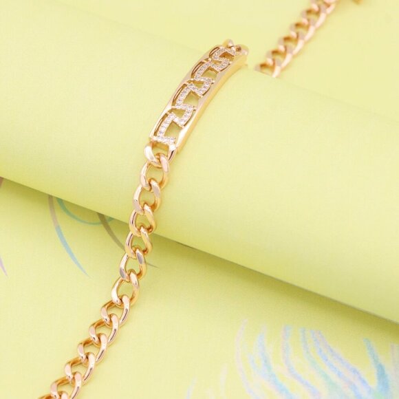 "Elegant Rose Gold Link Bracelet with Sparkling Geometric Detail, XPBL0949 - Picture 2 of 12